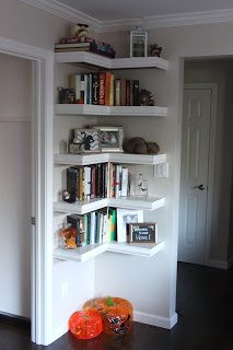 small space, small space living, corner shelves, bookshelves, small room