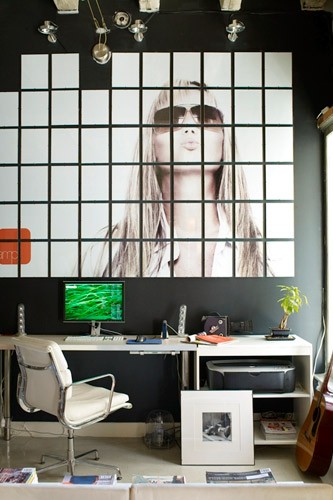 art, mural, small space, small space living, desk, office, small room